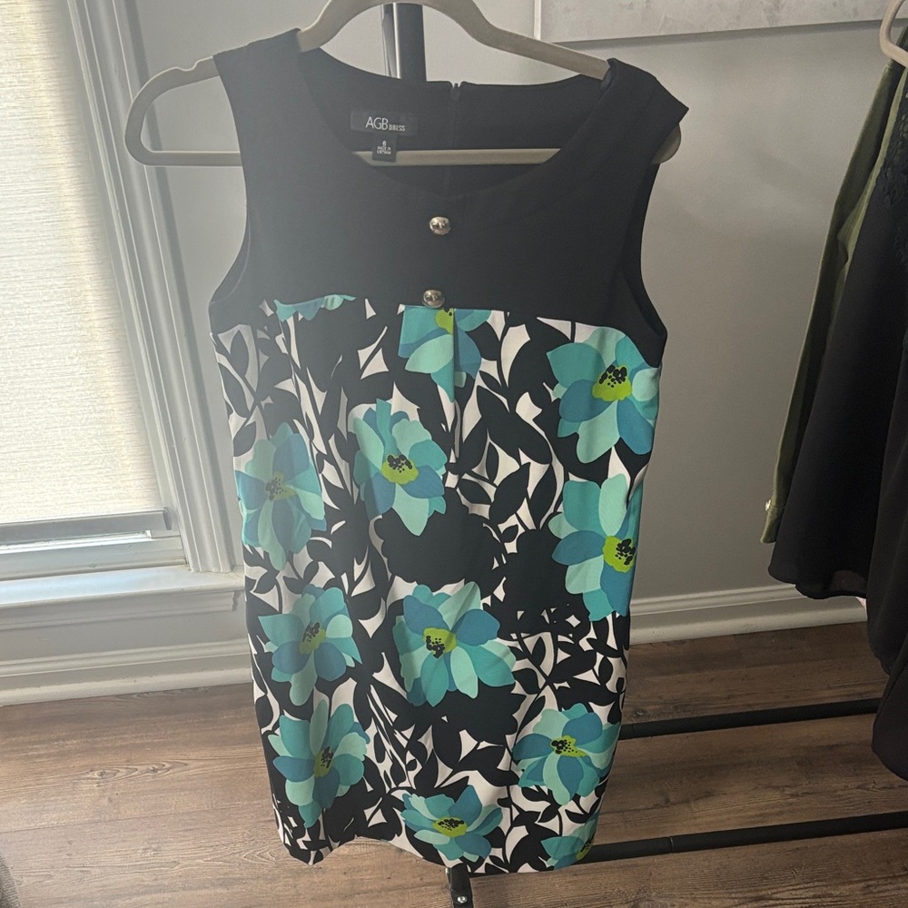 AGB Black and Teal Floral Mini Dress